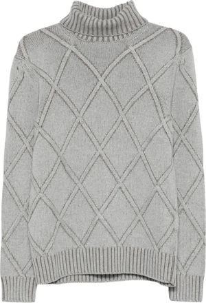Barba argyle-checked roll-neck jumper - men - Cotton/Wool - 54 - Grey