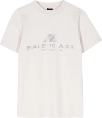 Balenciaga Witte T-shirts en Polos met Logo Print - Dames - T-shirts - Wit - M - Katoen - Tops
