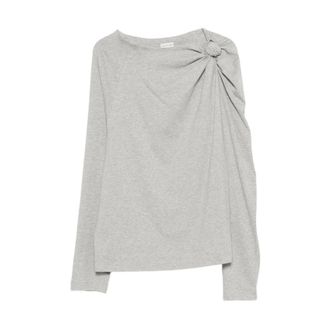 Dries Van Noten Top de manga larga con frente drapeado en mezcla de seda - Tops - Mujer - Gris - S