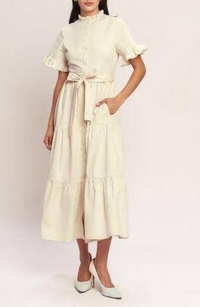 Flying Tomato Ruffle Trim Midi Dress in Cream at Nordstrom Rack, Size Large