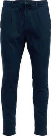Cruna Blauwe Gabardine Broek met Koord - Heren - Slim Fit Broeken - Blauw - L - Katoen - Broeken