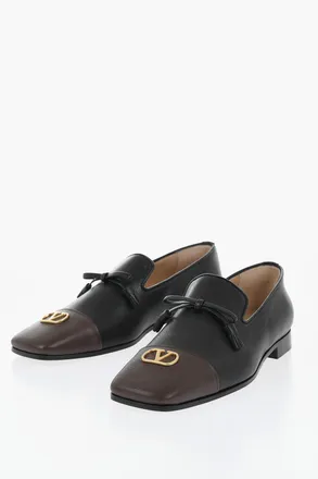Valentino GARAVANI Leather Loafers With Gold Monogram And Square Toe Valentino