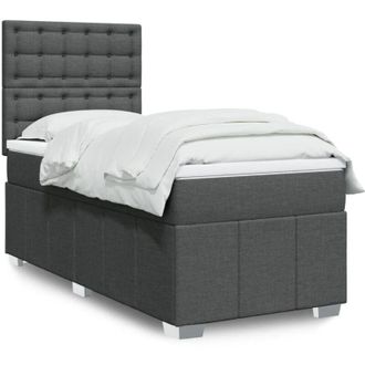 vidaXL Cama Box Spring Con Colch&oacute;n Tela Gris Oscuro 90x190 Cm Vidaxl