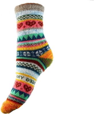 Joya Luxurious Scandi Patterned Wool Blend Socks UK 4-7 EU 36-40 - (Grey Cuff)