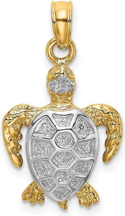 Diamond2Deal 14k Yellow Gold with White Rhodium Swimming Sea Turtle Charm Pendant