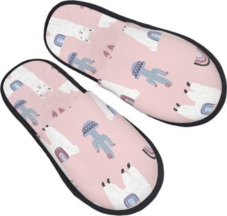 Generic Home Slipper Cute Alpaca And Cactus Pattern Warm Slipper Unisex Scuff Slippers Non-Slip Fluffy Slippers For Winter Travel Hotel L
