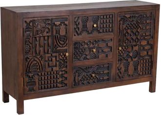 Wanderlust Deco Aparador de madera tallado artesanal marr&oacute;n 150x40x90h cm