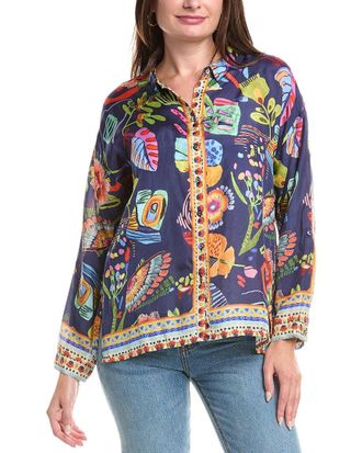 Johnny Was The Audrey Oversized Shirred Back Silk Shirt