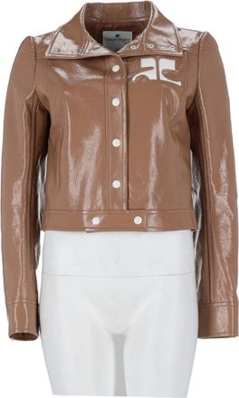Courr&egrave;ges Cropped Vinyl Jacket with Glossy Finish and Classic Collar