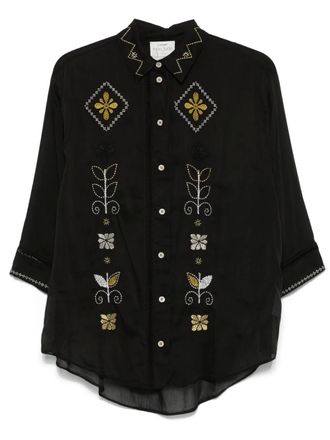 Forte_Forte motif-embroidered shirt - women - Silk/Cotton - III - Black
