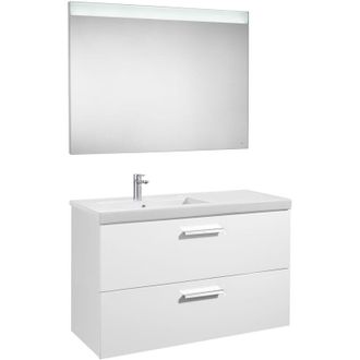 Roca Roca - Pack Mueble Base Con 2 Cajones, Lavabo Y Espejo Led Prisma Color: Blanco - Posici&oacute;n Del Lavabo: Izquierda
