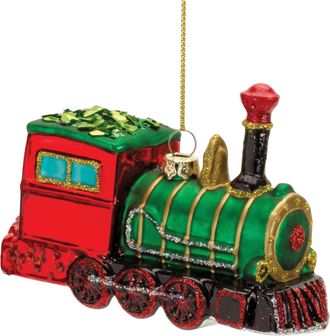 Melrose International Glittered Glass Train Ornament (Set of 6) - Green, Red