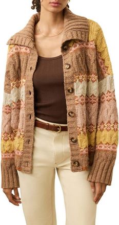 Faherty Highland Fair Isle Merino Wool Blend Cardigan in Lakeside Fairisle Haze at Nordstrom Rack, Size Xx-Large