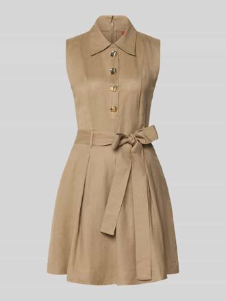HUGO BOSS Tailliertes Freizeitkleid aus Leinen-Viskose-Mix Modell KALEISI in Beige, Gr&ouml;&szlig;e 34
