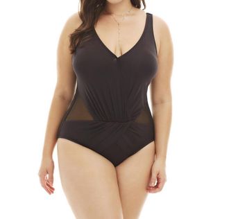 Kenneth Cole Plus Size Shirred Halter One Piece Swimsuit In Ready To Ruffle Black