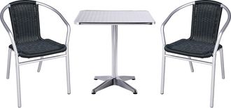 Vente-Unique Comedor de jard&iacute;n de aluminio y resina trenzada: 1 mesa cuadrada y 2 sillones - Negro - FIZZ