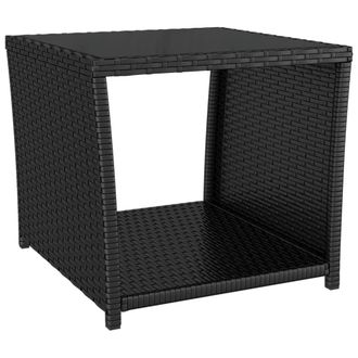 vidaXL Mesita De Rat&aacute;n Sint&eacute;tico Negro Y Superficie De Vidrio Templado Vidaxl