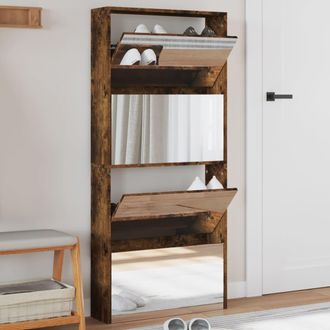 vidaXL Vidaxl - Mueble Zapatero Con Espejo 4 Niveles Roble Ahumado 63x17x134 Cm