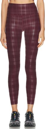 Beyond Yoga High Waisted Legging In Plaid Foil Burgundy