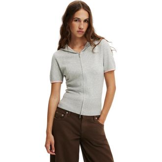 Cotton On Womens Cap Slv Sara Hooded Zip Knit in Grey Marle Tipping at Nordstrom, Size Xx-Small