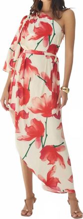 Hutch Adina One Shoulder Floral Dress In Ivory/red
