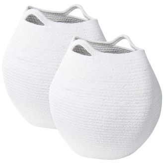 Beliani Conjunto De 2 Cestas De Algod&oacute;n Blanco Crema 30 Cm Hecho A Mano Ropa Panjgur