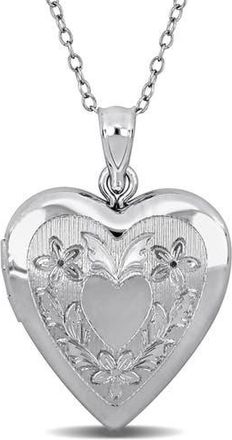 Delmar Floral Engraved Heart Locket Pendant Necklace in Silver at Nordstrom Rack
