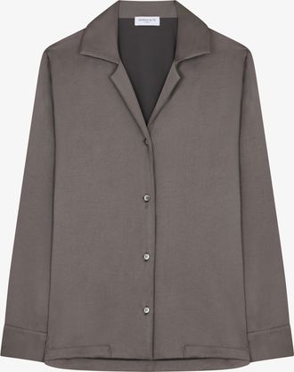 Serena Bute Satin Revere Collar Shirt - Charcoal