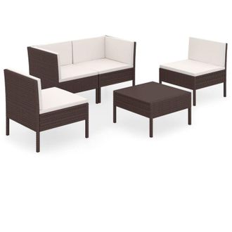 vidaXL 5 Pcs Garden Lounge Set Con Coj&iacute;n Mimbre Pe Brown