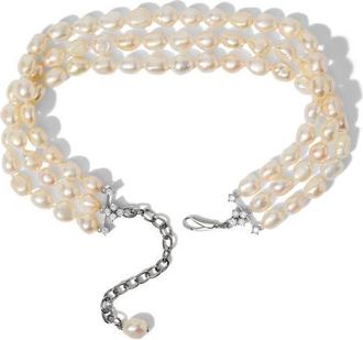Nadri Madrid Triple Strand Cultured Pearl Choker Necklace in Rhodium at Nordstrom