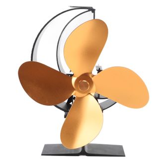 OEM Ventilador T&eacute;rmico De 4 Aspas Para Estufa, R&aacute;pida Circulaci&oacute;n Del Calor, Dise&ntilde;o De Luna Y Estrella, Para Uso En Acampada Al Aire Libre, Color Dorado