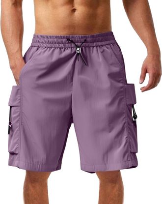 Generic Mens Cargo Shorts Combat Multi Pocket Elasticated Waist Plain Lightweight Shorts Summer Workwear Loose and Comfortable Pants for Running and Outdoor S