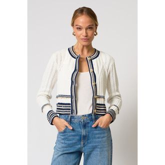 Central Park West Francie Novelty Stitch Cardigan in Ivory Multi at Nordstrom, Size X-Small