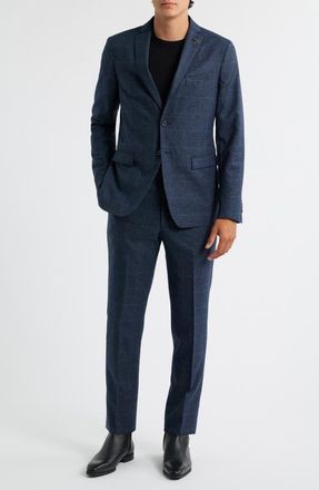 John Varvatos Varick Slim Fit Navy Glen Plaid Wool & Cotton Suit in Blue at Nordstrom, Size 38 Short
