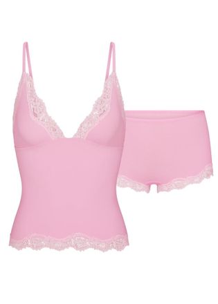 SKIMS Lace-trimmed Camisole and Shorts set - Pink - M (UK12-14)