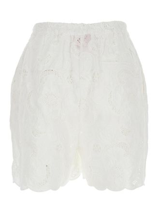 Merci Cotton Lace Bermuda Shorts - White