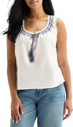 Lucky Brand Embroidered Lace Trim Tank in Gardenia at Nordstrom Rack, Size X-Small