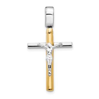 Diamond2Deal 14k Two-tone Gold Polished Crucifix Pendant