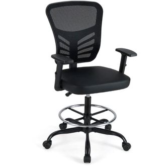 Costway Height-adjustable Drafting Chair Swivel Task Chair w/Armrests-Black