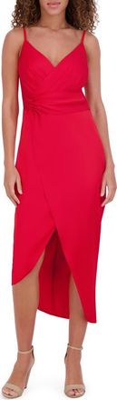 Siena My Balconia Matte Satin Faux Wrap Midi Dress in Red at Nordstrom Rack, Size 12