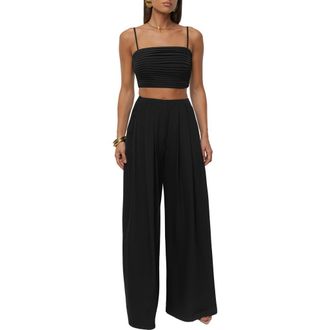 JLUXLABEL Serenade Crop Top & Wide Leg Pants in Black at Nordstrom, Size Medium