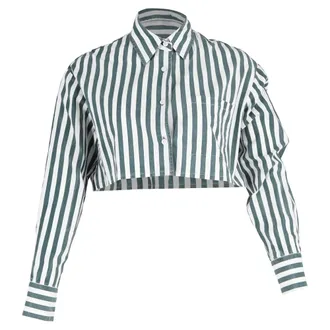 Frankie Shop Stripe Long Sleeve Crop Shirt in Multicolor Cotton