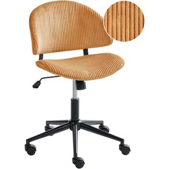 Beliani Silla De Oficina Giratoria Ajustable Escritorio Con Asiento Y Respaldo De Pana Naranja Kiana