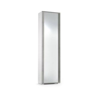 Dmora Scarpiera Asiago, Mobile Multiuso Da Ingresso Con Anta A Specchio, Armadio Moderno Portascarpe A 7 Ripiani, 100% Made In Italy, 50x32hx182 Cm, Bianco 