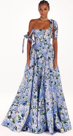 Milla A-Line Corset Taffeta Maxi Gown in Blue Hydrangea Print for Formal Occasions at Nordstrom, Size 6
