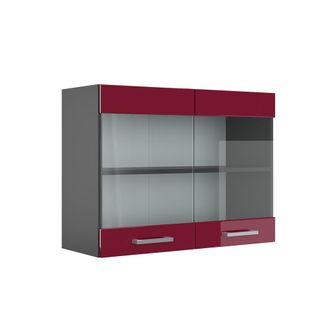 Vicco Armario De Cocina Con Vidrio R-line, Rojo Burdeos Alto Brillo, 80 Cm Vicco