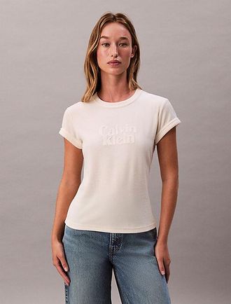 Calvin Klein Slim velours T-shirt met grafisch logo in reli&euml;f
