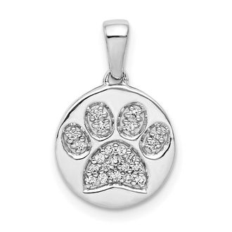 Diamond2Deal 14k White Gold Diamond Paw Print in Circle Pendant