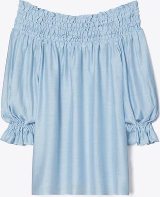 Tory Burch Womens Linen Ruffle Top, size L