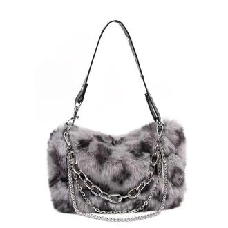 Generic Womens Plush Bags Winter Shoulder Bags For Women Furry Underarm Bag Chain Plush Evening Totes Purse Crossbody(Gray)